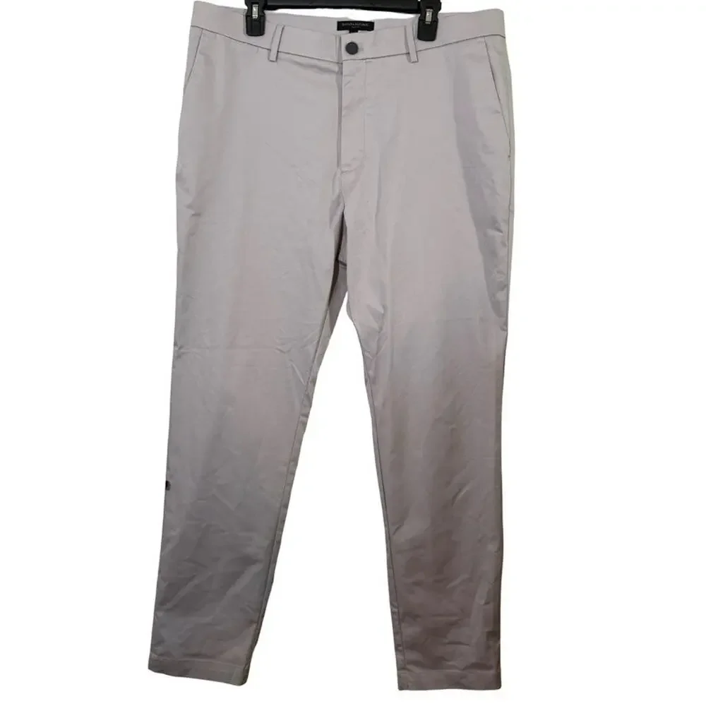 Banana Republic Slim Fit Mens Gray Khaki Flat Front Stretch Pants Preppy 36x32